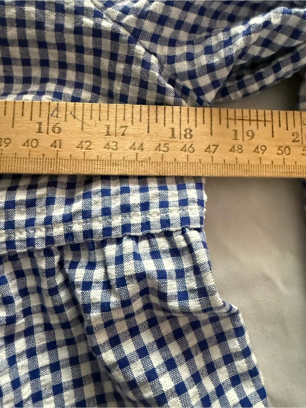 Old Navy Blue and White Gingham Puff-Sleeve Peasant Blouse
